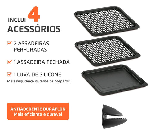 Imagem 7 de 8 de Air Fryer Forno 12L Afon-12l-gi 2000w Digital Mondial - Preto/Inox