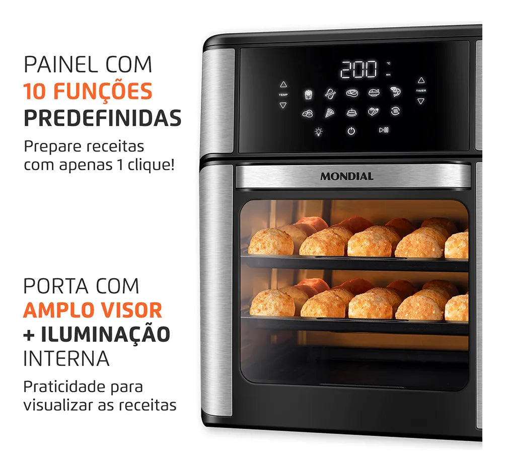 Air Fryer Forno 12L Afon-12l-gi 2000w Digital Mondial - Preto/Inox - Image 3
