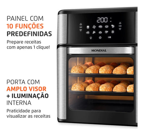 Imagem 3 de 8 de Air Fryer Forno 12L Afon-12l-gi 2000w Digital Mondial - Preto/Inox