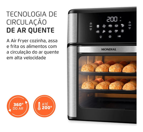 Imagem 5 de 8 de Air Fryer Forno 12L Afon-12l-gi 2000w Digital Mondial - Preto/Inox